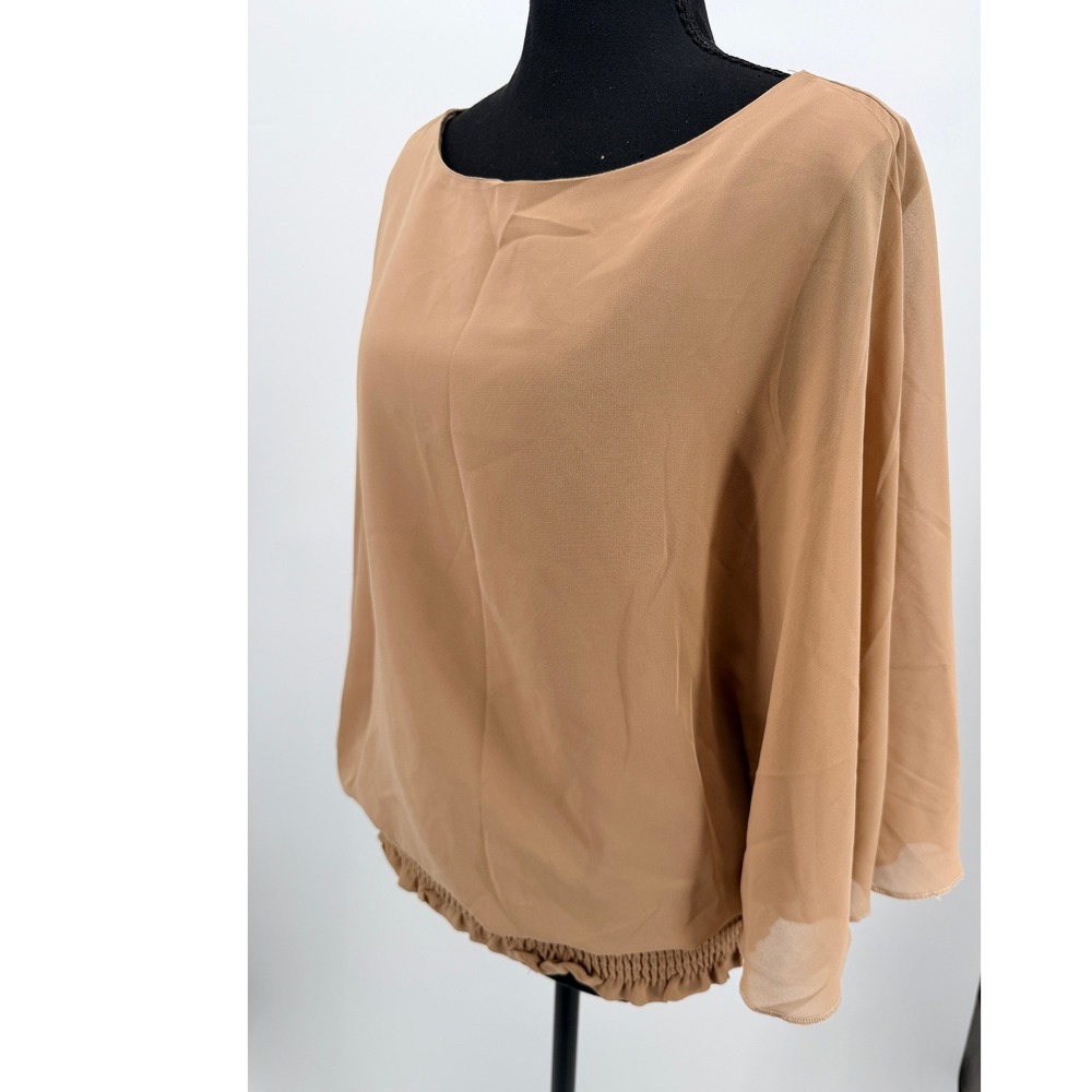 Chiffon Blouse Women Medium Tan Smocked Bell Sleeve Boho